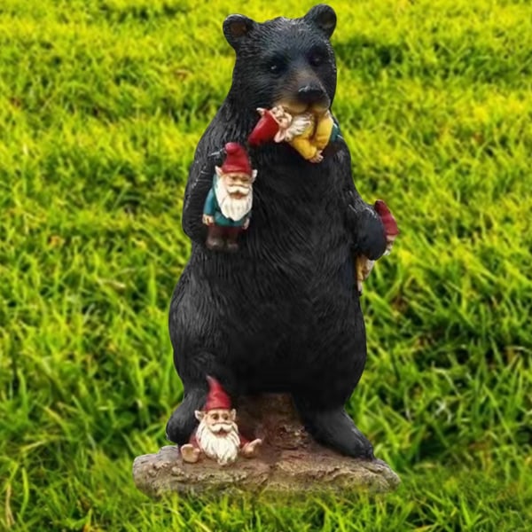 Trädgårdstomtar - 6" björn som äter tomtar utomhusstaty, rolig trädgård