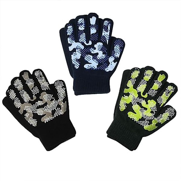 Pojkar Magic Stretch Gripper Handskar 3-pack Assortment, Barn En Storlek Vinter Varma Handskar Barn