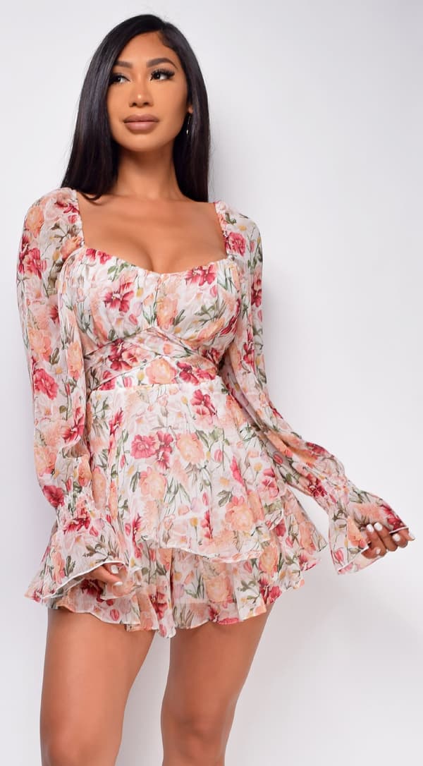 Jumpsuit Lantern Lang Arm Ruffle Lag Tie Mini Kort Romper-p