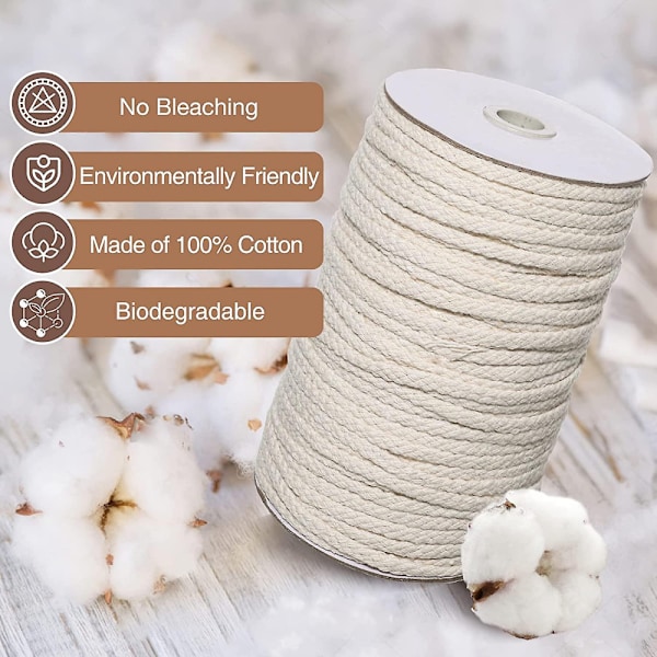 Makramérep, 5 mm x 100 m naturbomullsrep för stickning för hängande plan