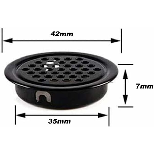 20 stk. runde ventilationsgitre, ventilationsgitre hul i rustfrit stål, runde gitterventilationshul, ventilationshuller til køkken og skab til køkkenmøbler, luftventil (sort)