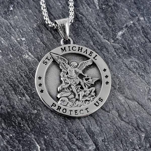 Pyhä Mikaelin Arkkienkeli Katolinen Mitali Ruostumaton Teräs Amuletti Pe