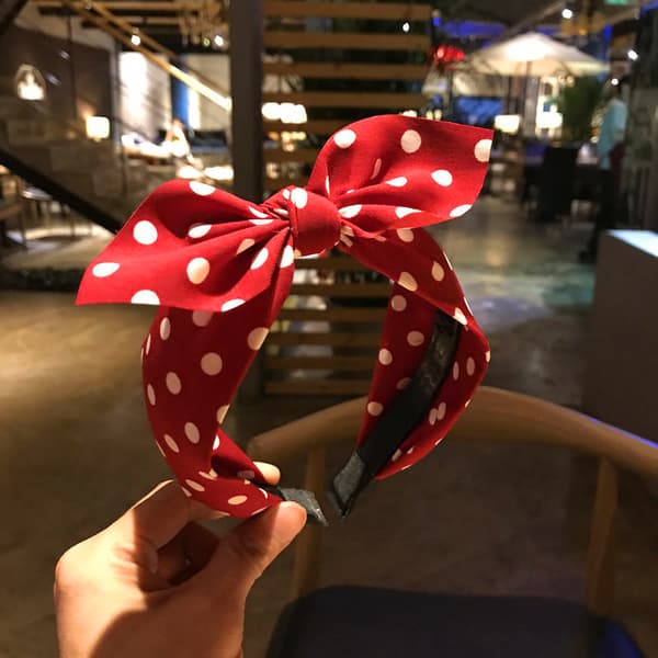 1 st stor rosett hårband prickig bred hårbåge