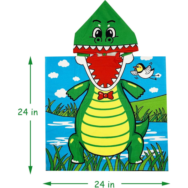 Barnbadrock med huva för barn, handduk med tecknat tryck, strandhandduk med huva för barn, badrock, lätt badhandduk för småbarn, pojkar och flickor 1-6 år (Krokodil)