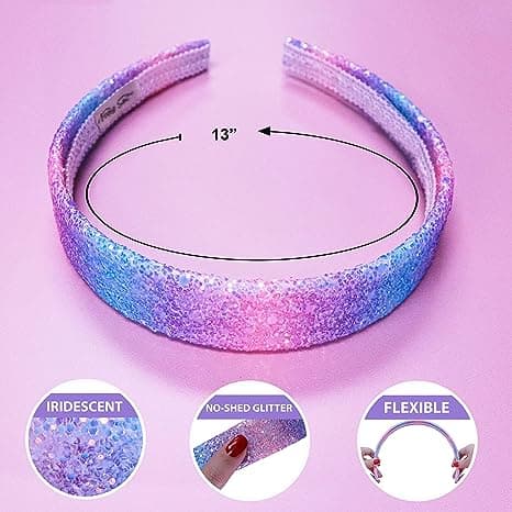 Glitter Hårbånd for Jenter, Regnbue Hårbånd for Små Jenter H