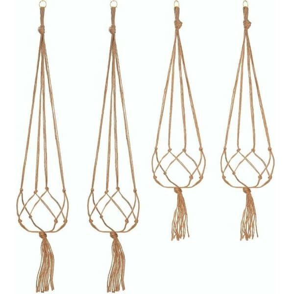Set med 4 Macrame växt hängare rep växtkruka hållare hängande växt