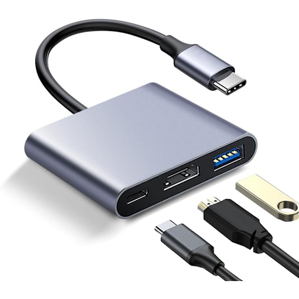 USB C till HDMI Multiport Adapter, HDMI till USB C Hub, Type C till USB Adapter, 4K HDMI+ USB 3.0 + Snabbladdning, Kompatibel med iPad Pro, MacBook Pro/Air