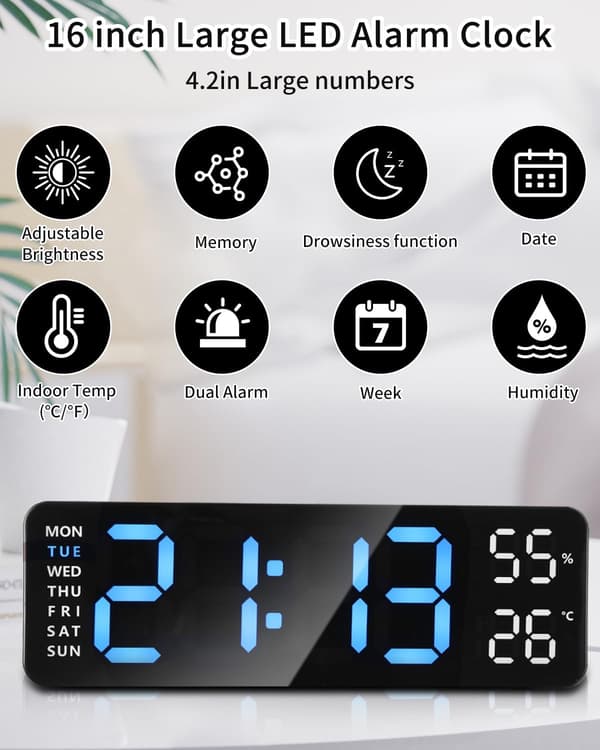 Digital Väckarklocka, LED Digital Klocka Digital Morgonväckarklocka med Datum, Tid, Temperaturvisning, Snooze