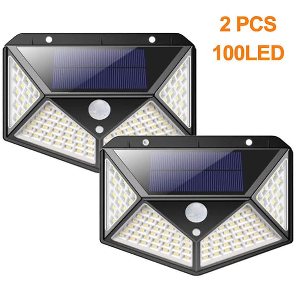 2 st solcellslampor utomhus, 100 LED solcells rörelsesensor säkerhetsljus