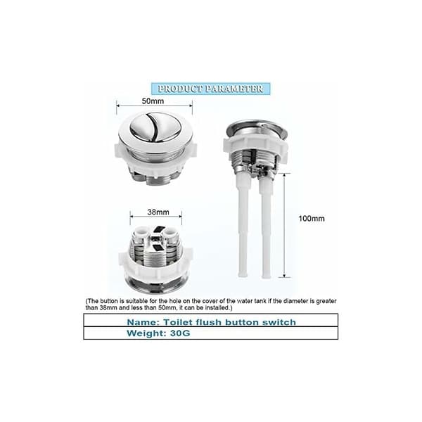 Set med 3 skylleknapper 38 mm dobbel trykk for vanntank