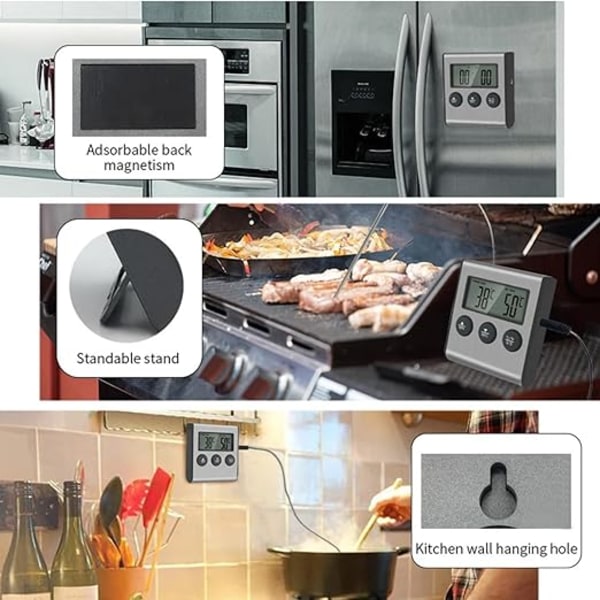 1 stk LED digitalt termometer med probe, mattermometer med timer Fu