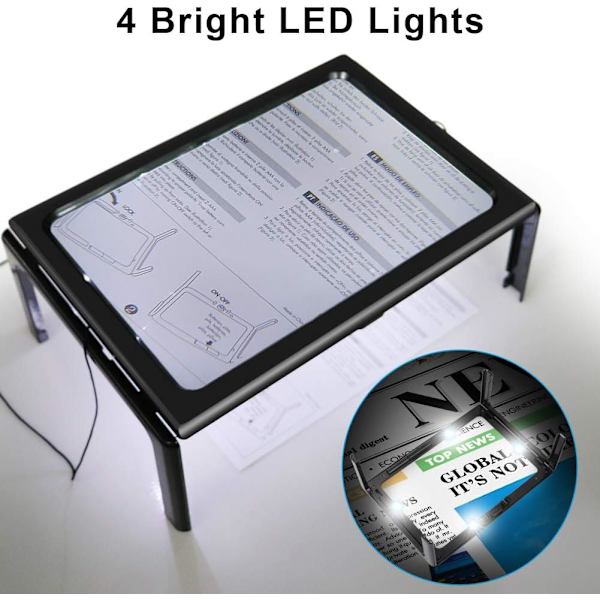 Läsglasögon med LED-ljus, 3x förstoring A4 rektangulär