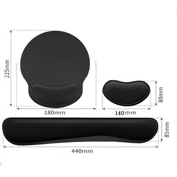 Tangentbords handledsstöd kit, Ergonomisk musmatta med handledsstöd Halkfri matta Memory Foam Musmatta Skrivbordstillbehör för dator, Laptop (Svart)