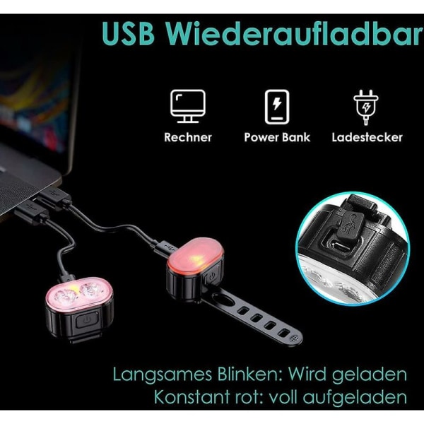 USB-genopladeligt cykellygtesæt, 350 lumen superlysende cykellygter for og bag LED-baglygte, cykellygter til sikkerhed under natkørsel, vandtæt
