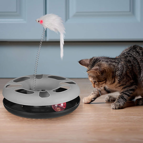 Interaktiv kattleksak 2 i 1 kattleksak med mus roterande kattfjäder