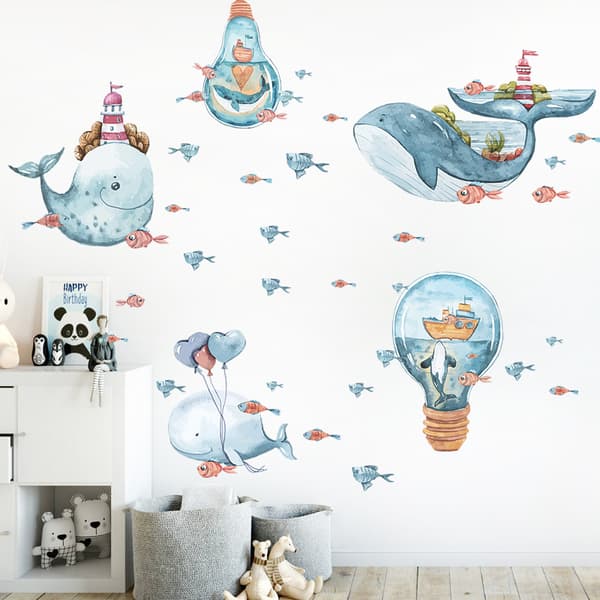 Et sæt wallstickers Den undervandsverden Hval wallstickers