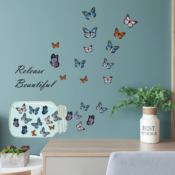 Set perhosia, jotka lentävät pullosta seinätarrat Seinätarra