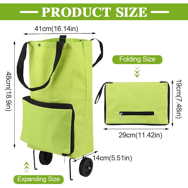 Foldbar Indkøbspose med Hjul, Foldbar Indkøbsvogn med Gummihjul, Oxford Klud Foldbar Trolley Taske, Genanvendelig Indkøbsvogn til Supermarked