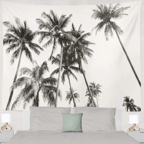 Beach Nature Vintage Palm Tree Art Black White - Veggteppe -