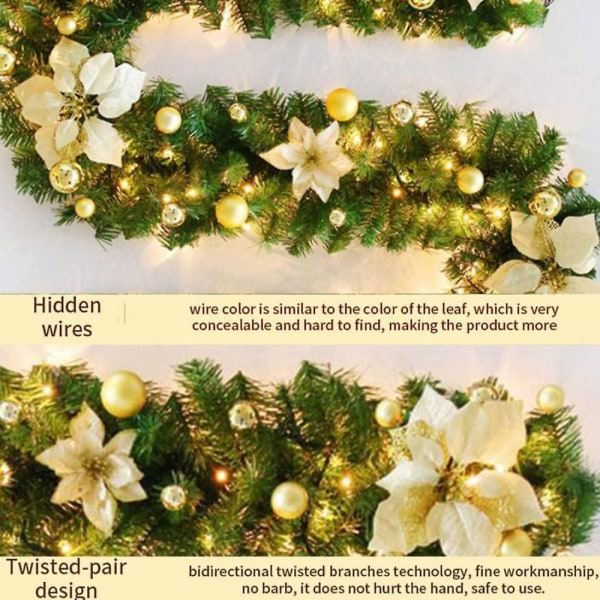 Julekrans med lys, LED-belyst julepeisgarland