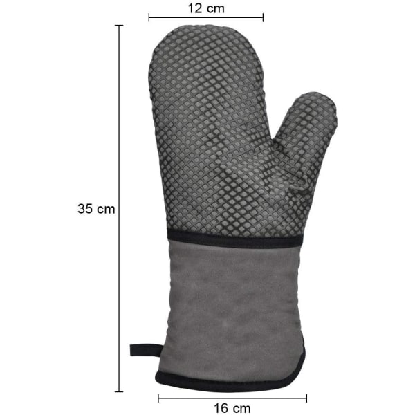 Ugn Anti Slip Silikon Dubbel Ugnsvante, Professionell Termisk Ugnsvante Värmebeständig Mjuk Lång Bomulls Ugnshandskar (Grå)