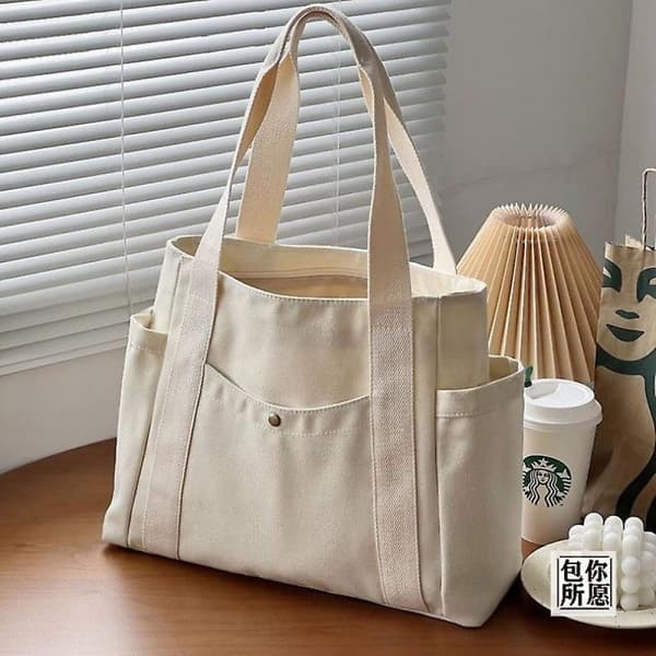 Stora Canvas Tote Väskor för Arbets Pendling Bärväska College Stil Student Outfit Bok Sh