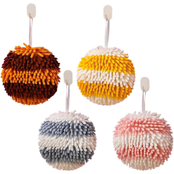 4-pack Chenille handdukar Hängande luddiga bollhanddukar Snabbtorkande bad