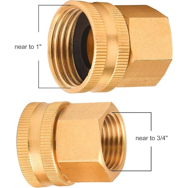 3/4\" GHT til 1/2\" NPT haveslangeadapter, dobbelt han- og hun- messingkobling, med 8 ekstra spændeskiver