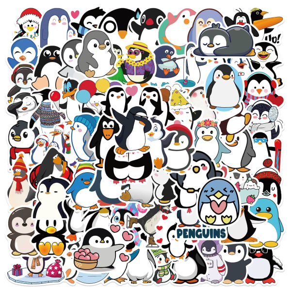 100 st pingvinklistermärken, söta tecknade pingviner vattentäta klistermärken, vinylklistermärken