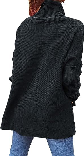 Dame Turtleneck Oversized 2022 Lang Batwing Ærme Spilt Hem K