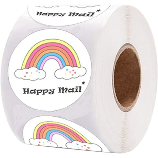 Regnbue Happy Mail Stickers 1,5 tommer Mailing Sticker - 500 stk. Tak-etiketter