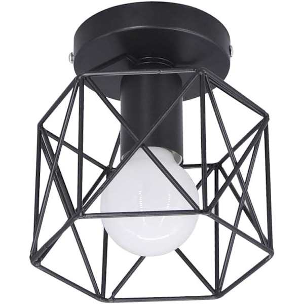 Retro Ceiling Lamp Black Iron Lampshade Retro Industrial Pendant Lamp Square Pendant Lamp Metal Cage [Energy Saving Class A+++]