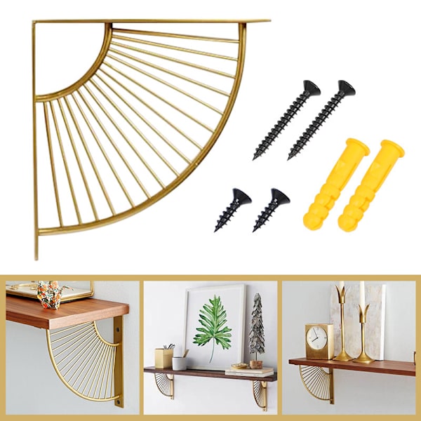 Pack Triangle Hylla Konsoler Guld Fläktform Metall Flytande Hylla Konsoler Väggmonterad Hylla Konsol Heavy Duty Hörnfäste för Hemmakontor Restaura