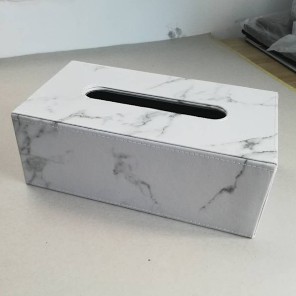 Rektangulær skinnvevboks (marmor)