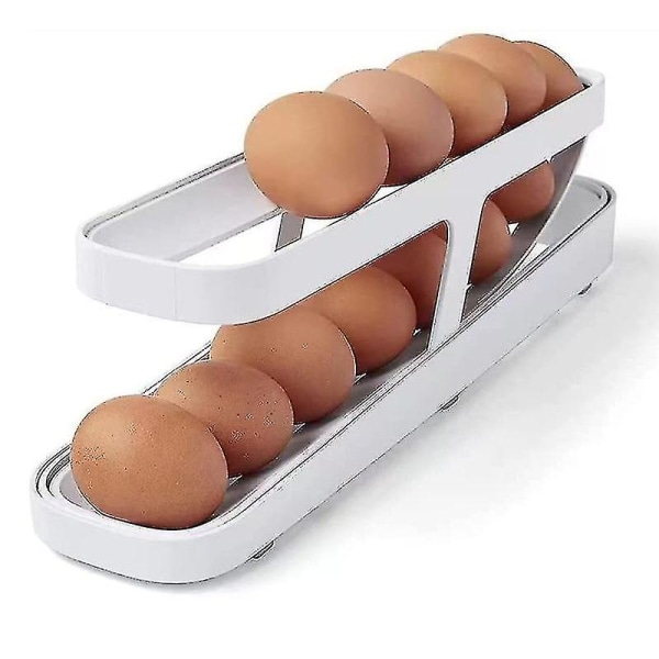 Ägghållare för kylskåp, 2-vånings automatiskt rullande äggförvaring