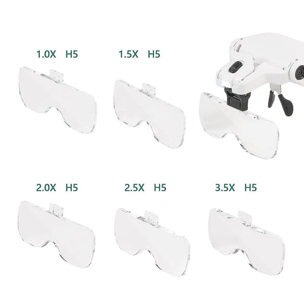 Håndfrie forstørrelsesbriller med 2 LED-lys 5 utskiftbare linser 1.0x til 3.5x
