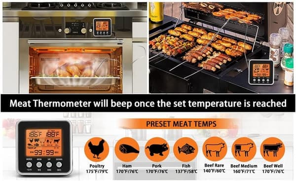 Digital Utomhus Kötttermometer BBQ Ugnstermometer med Stor LCD-Skärm för Kök