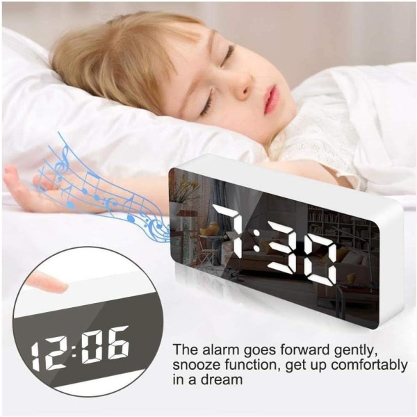 Digital spegelalarmklocka, LED-väckarklocka med snooze-funktion,