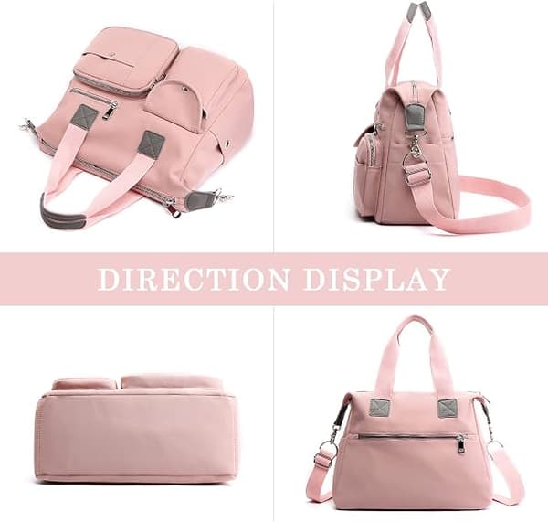 Dam Tote Bag Nylon Multi Pocket Axelväskor Laptop Arbetsväska Lärarväska och Handväskor（Rosa）