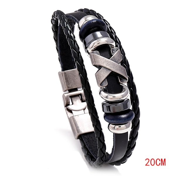 Premium læderarmbånd [flet] til mænd i sort  Forskellige længder