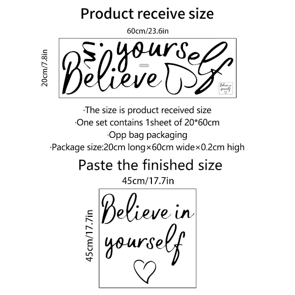 En uppsättning väggdekaler med texten 'Believe In Yourself'