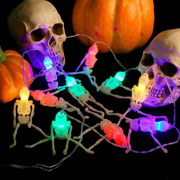 Halloween ljusslinga, Dödskalle LED-ljus, Ljusande skräckskelett,