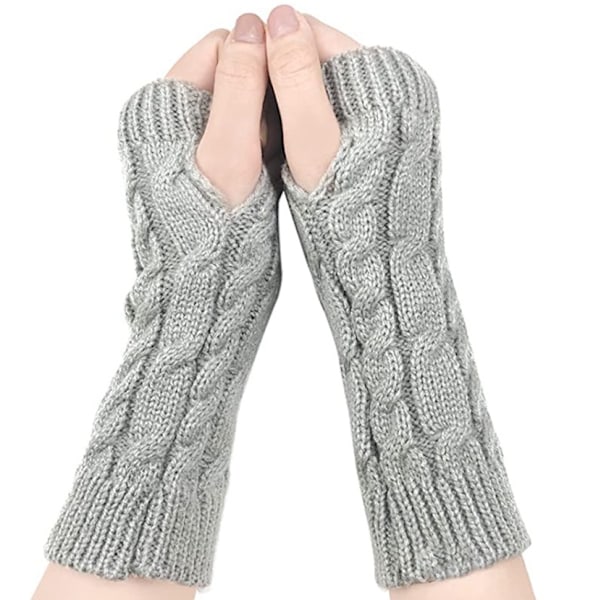Strikkede mønstrede fingerløse handsker, sorte, one size