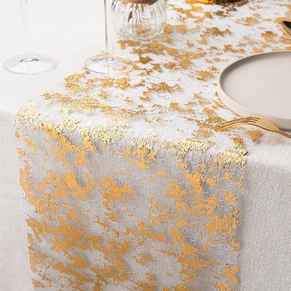 Bordløper i gullfolie, 28cmx9m Polyester Bordløper, Metallisk bordbånddekorasjon for fest, feiringer, bursdag, bryllup, jul, B