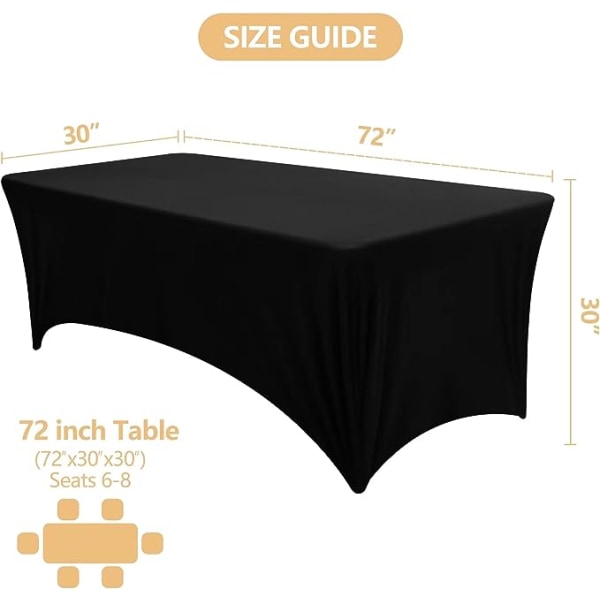 Elastisk borddug til udendørs bryllupsaktiviteter, rektangulær elastisk dug, sort og hvid cocktailborddug (sort) 6FT（183*76*76cm）