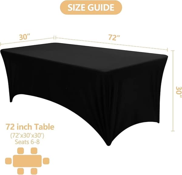 Elastisk bordduk til utendørs bryllup og aktiviteter, rektangulær elastisk duk, svart og hvit cocktailbordduk (svart) 6FT（183*76*76cm）
