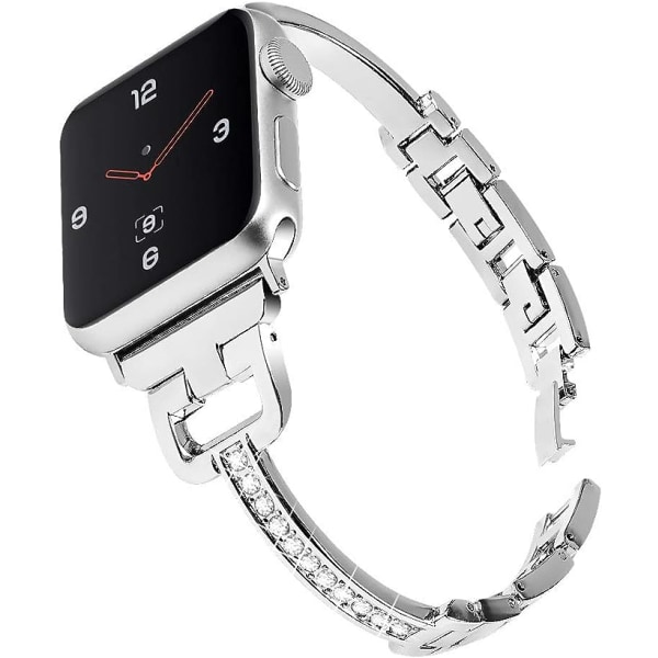 Band kompatibel med Apple Watch 40mm Serie 6/5/4/SE, 38mm Serie 3/2/1, Dam Armband i Strass Metall Armband Silver