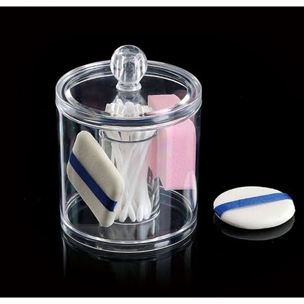Box för bomull och bomullspinnar med lock, transparent, dimension