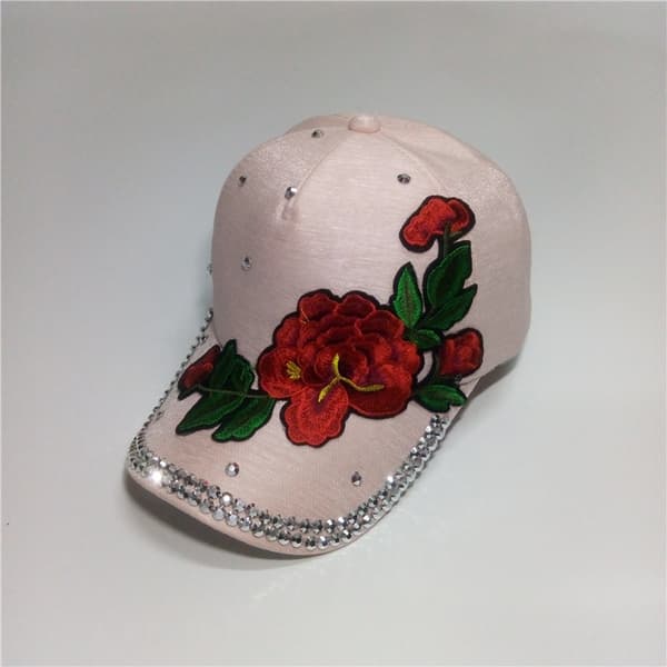 Rhinestone Bling Stud Peony blomsterbroderi Baseball Hat,1pc-pi