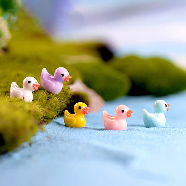 7 STK Søde Mini Harpiks Gule Ande Ornament Miniature Figurer Små